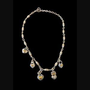 Brighton Two Tone Crowned  Puffy Heart 19" Long Retired Statement Necklace